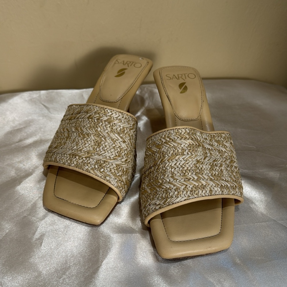 Sarto Betty Square Toe Sandal Beige Heels